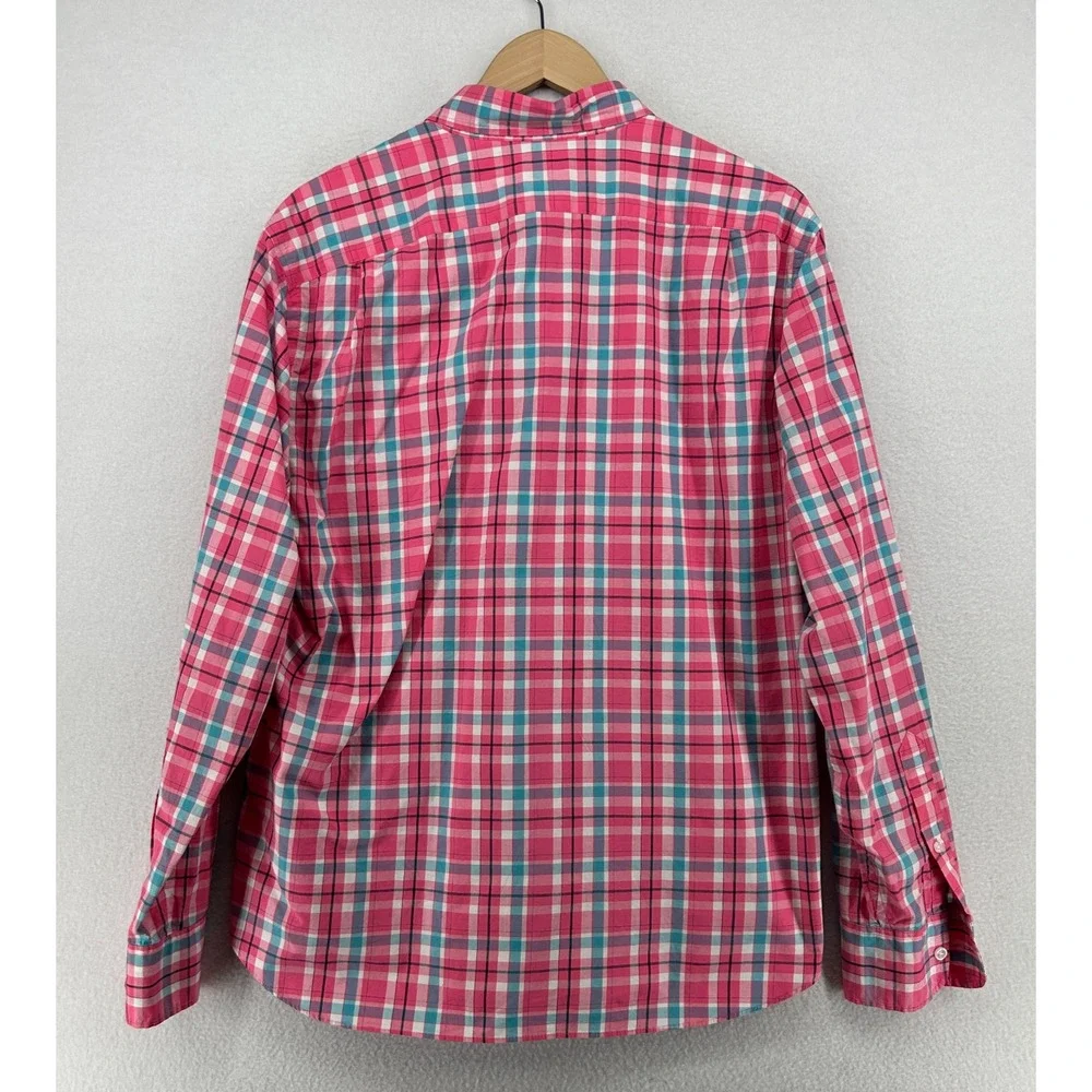 J.CREW Shirt Mens L Flex Washed Slim Untucked Button Up Plaid Cotton Blend Pink